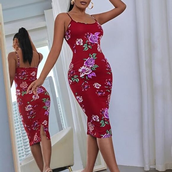 Dresses & Skirts - Red Floral Bodycon Midi Dress – Multiple Sizes – NEW!